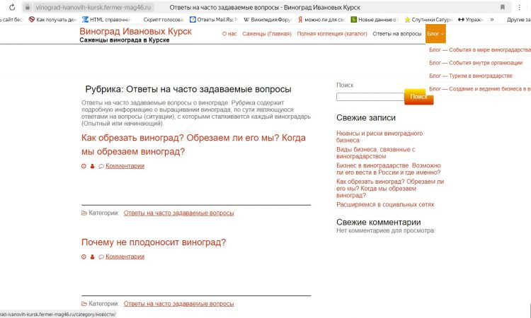Виноград Ивановых Курск – Выпадающее меню Виноград Ивановых Курск - Выпадающее меню